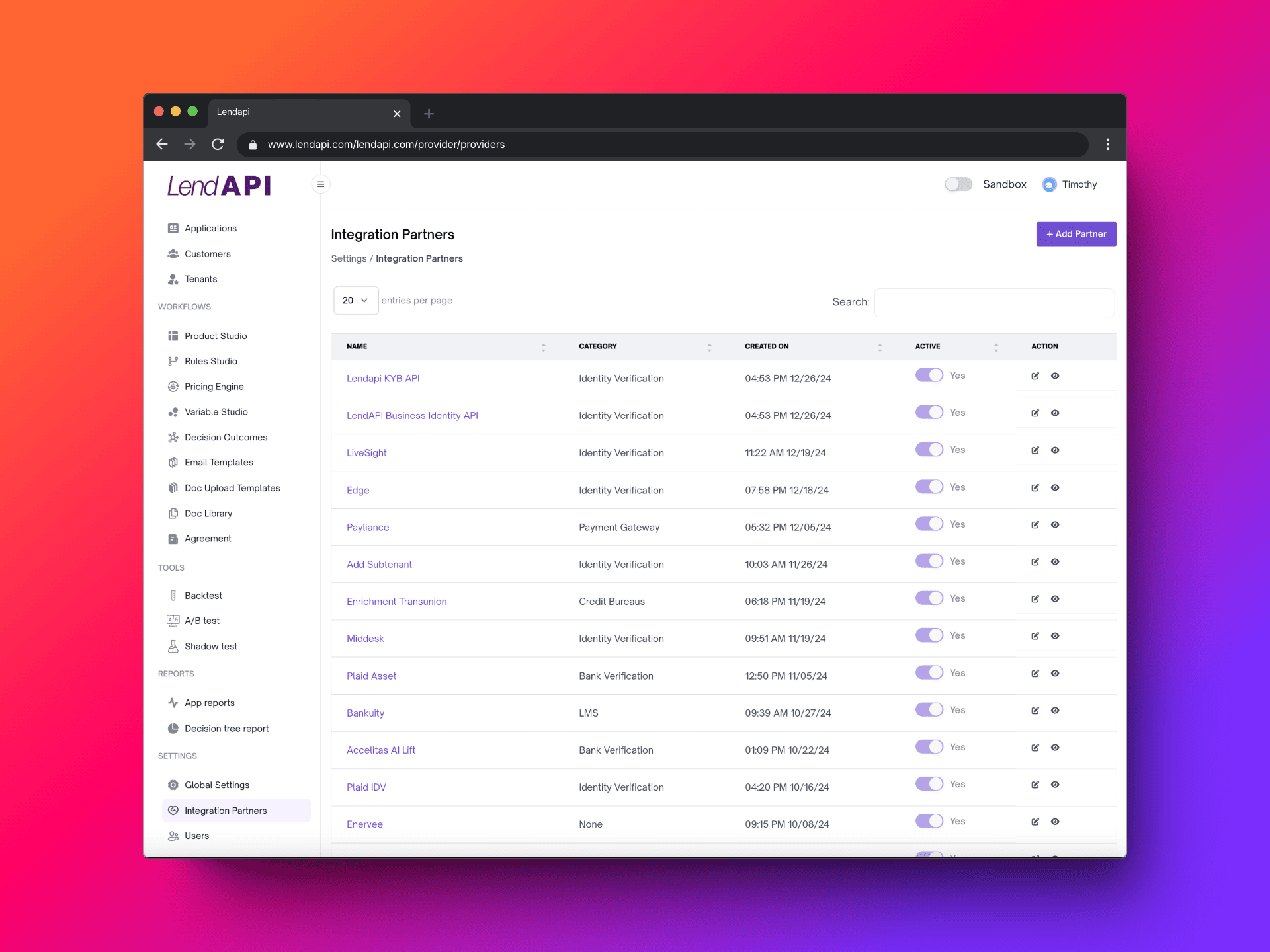 LendAPI Integrated Partners