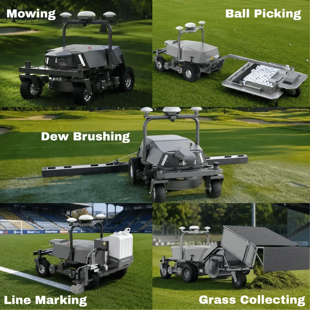 FJD RM21 Rough Ranger modular kits: mowing, ball picking, dew brushing, line marking and grass collecting