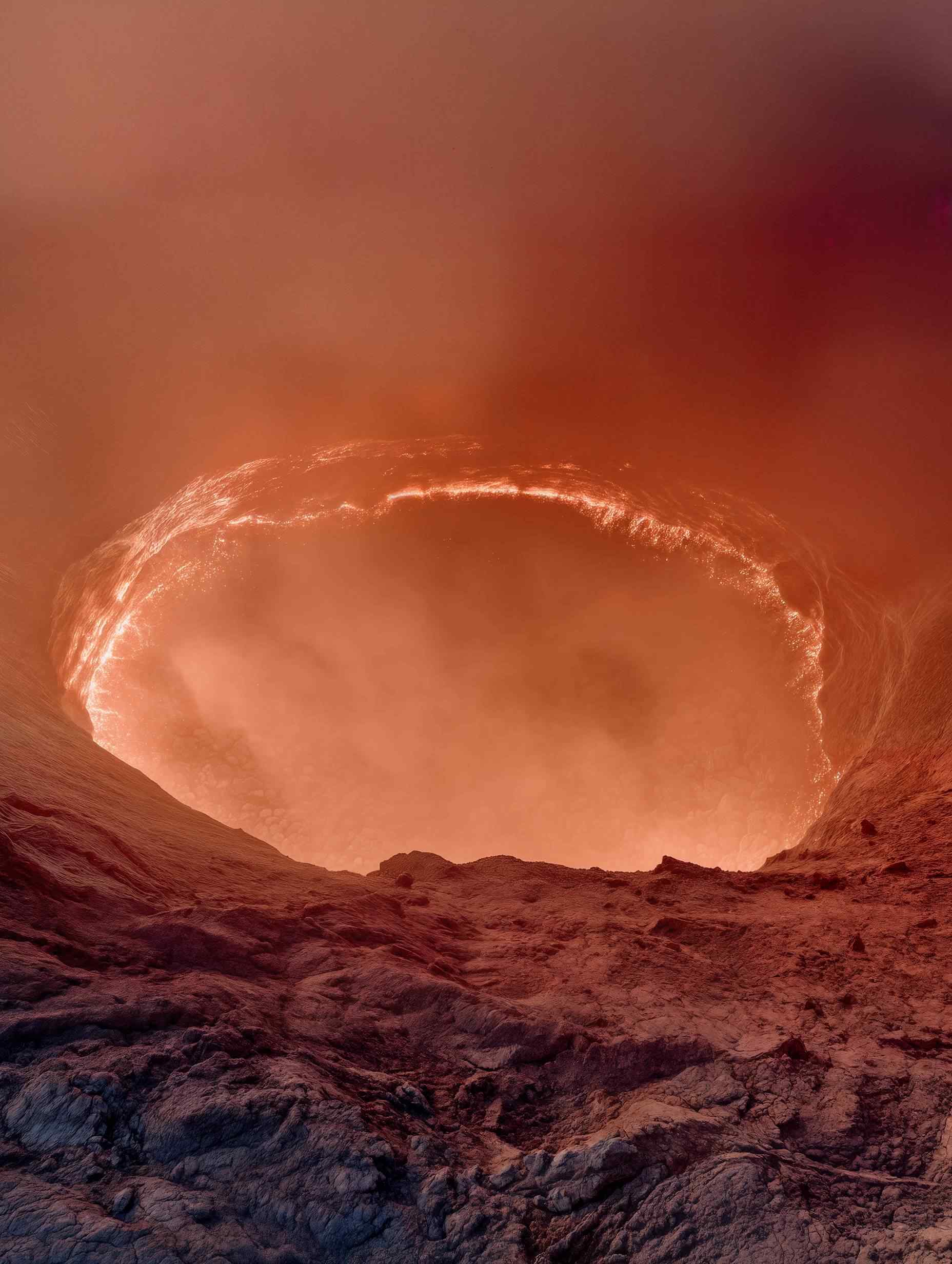 Massive glowing orange crater