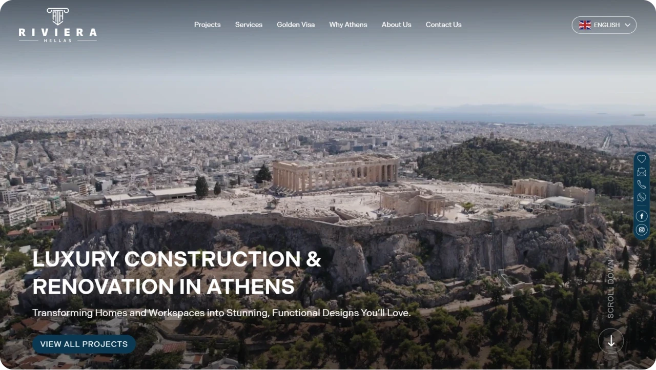 Screenshot of the Riviera Hellas construction and real estate website