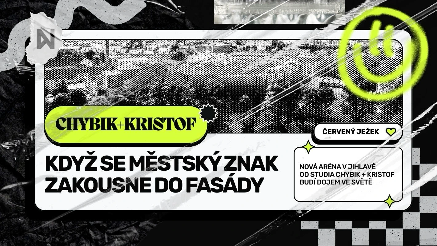 Multifunkční aréna v Jihlavě s červenou zubatou fasádou a běžeckým oválem na střeše od studia Chybik + Kristof.