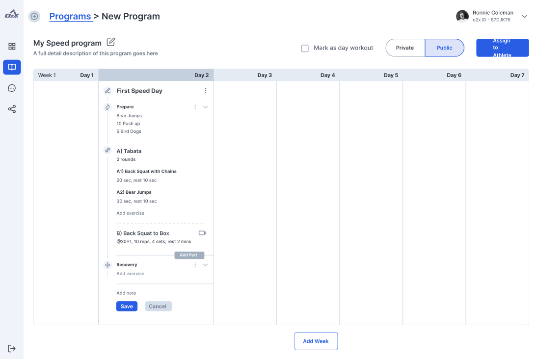 O2X program creation wireframe screen