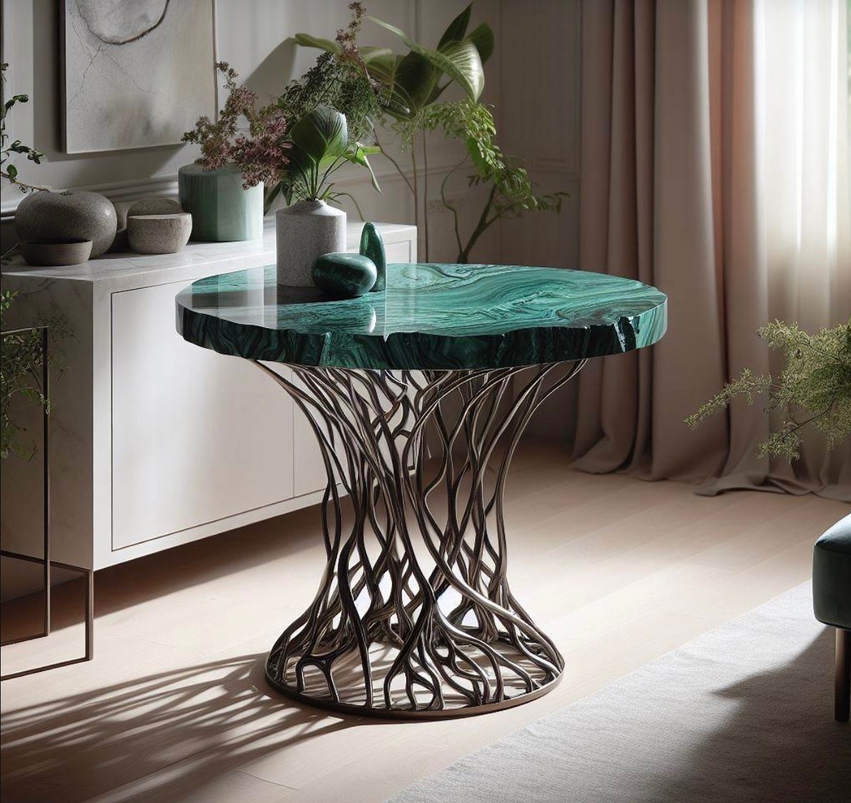 Marble Round Malachite Table