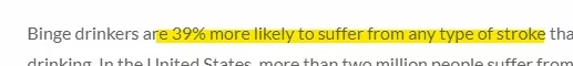 Screenshot of a quote that finds gains in stroke risk caused by alcohol.