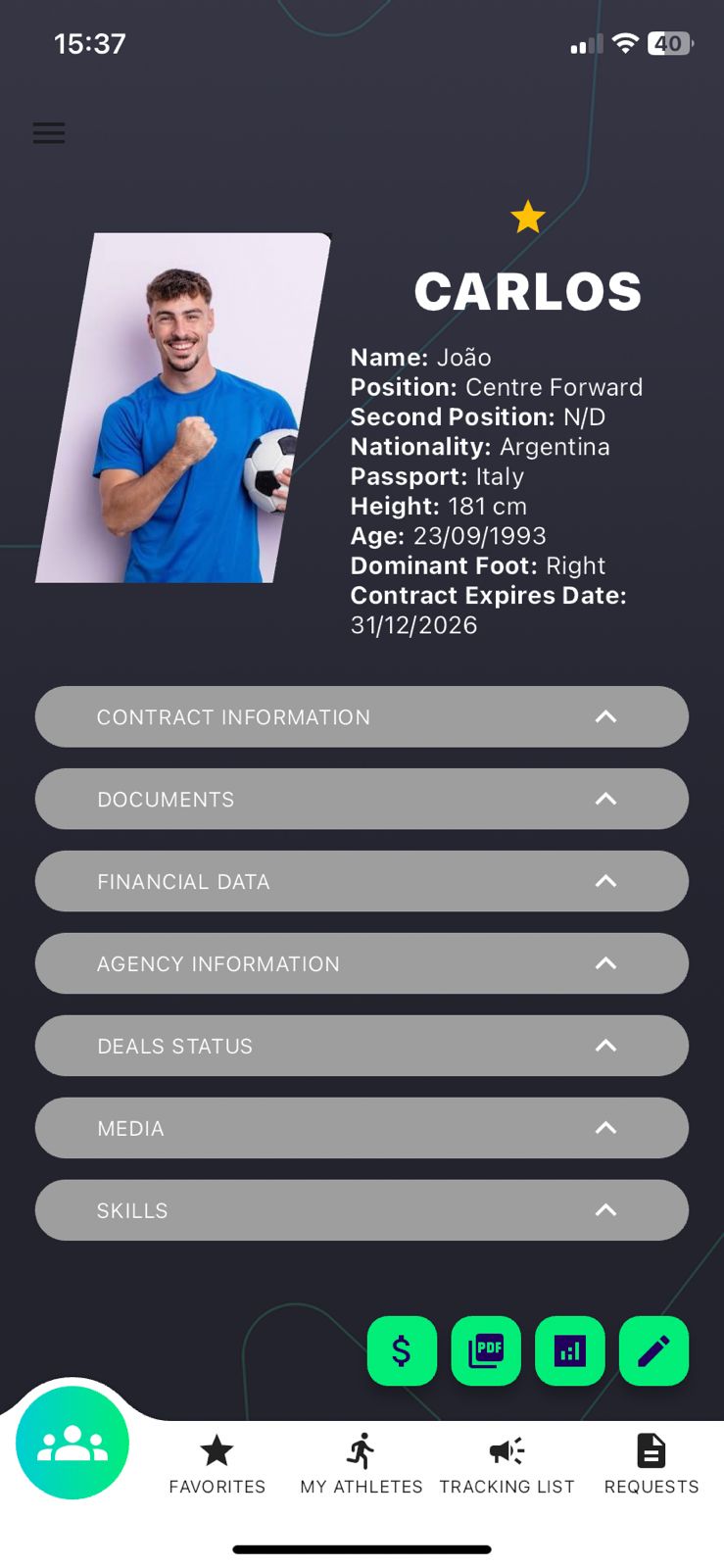 football soccer player agency data information