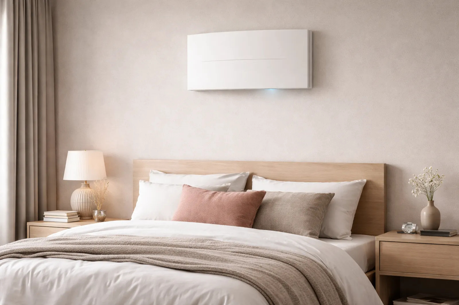Sistema di ventilazione meccanica controllata installato in camera da letto moderna
