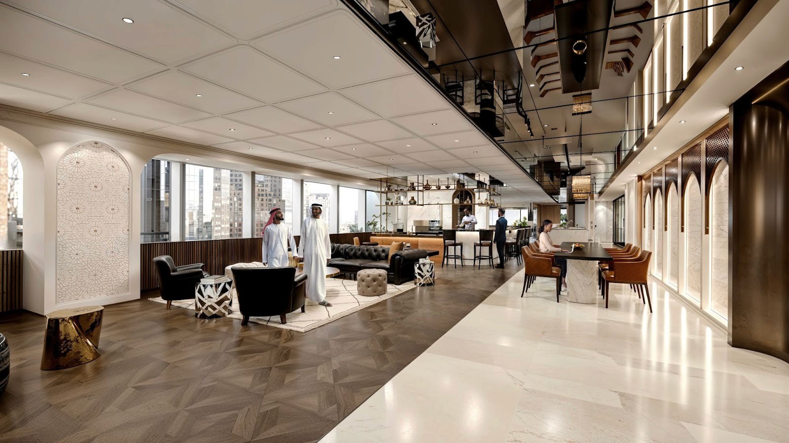 A lounge area at TEC in KAFD Riyadh, supporting business with convenient National Address services.
