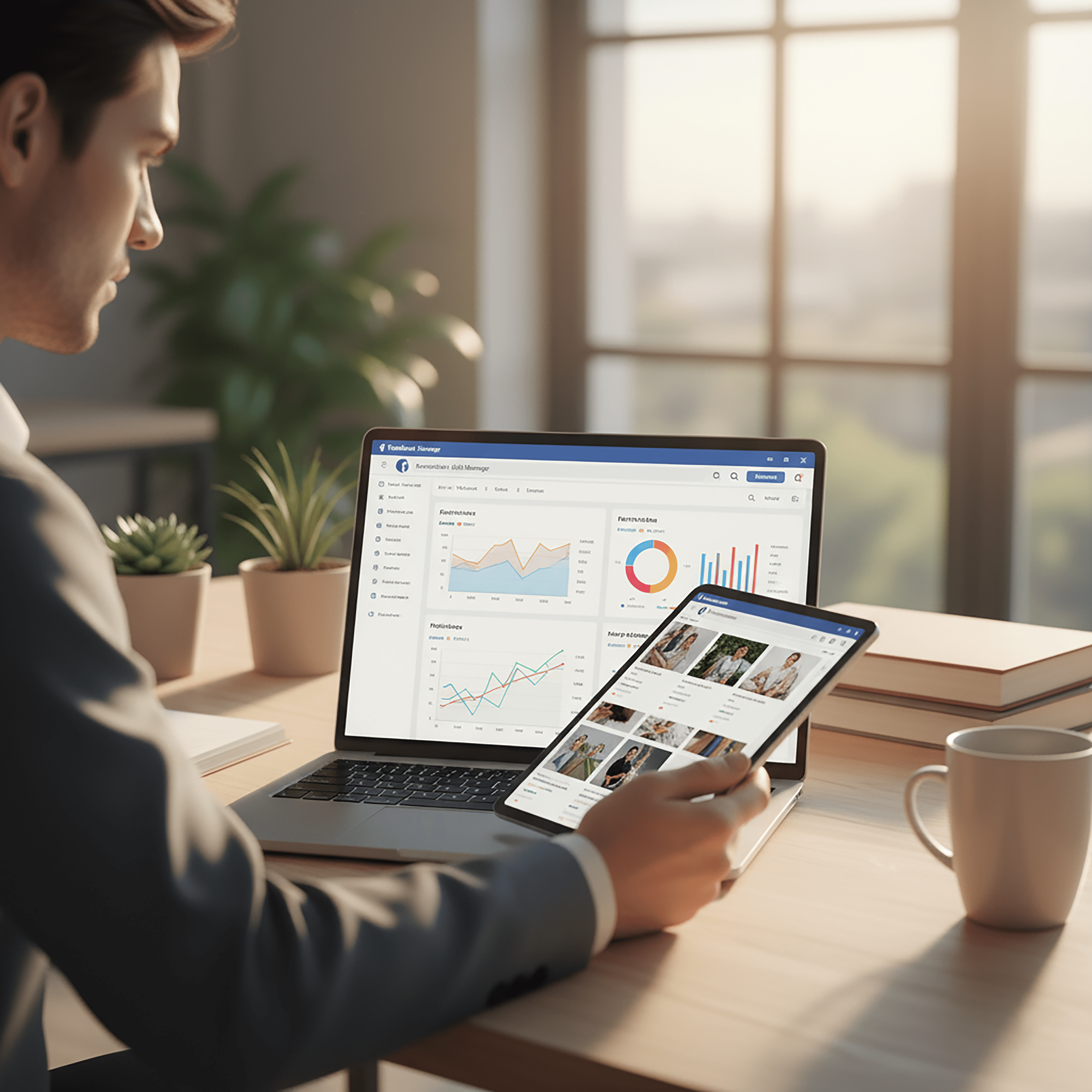 analyst reviewing Facebook ads data with the best marketing agency in California