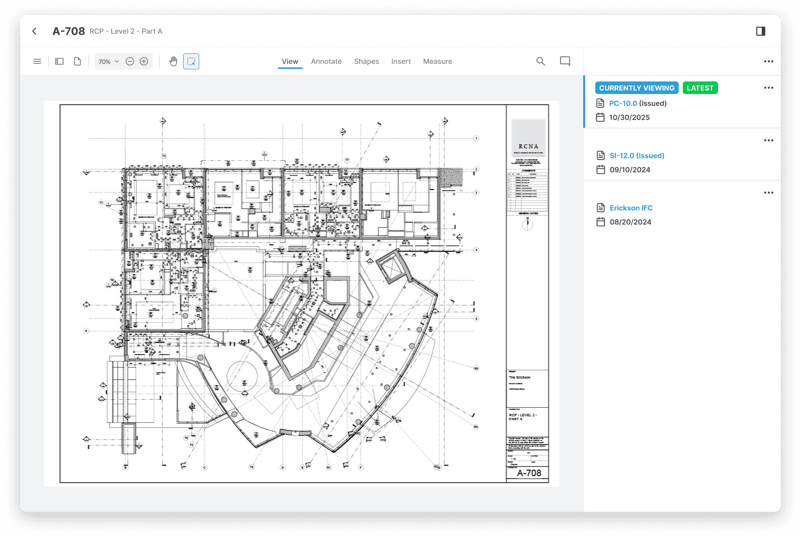 Construction drawing showing a detailed spec sheet uploaded to the Part3 app