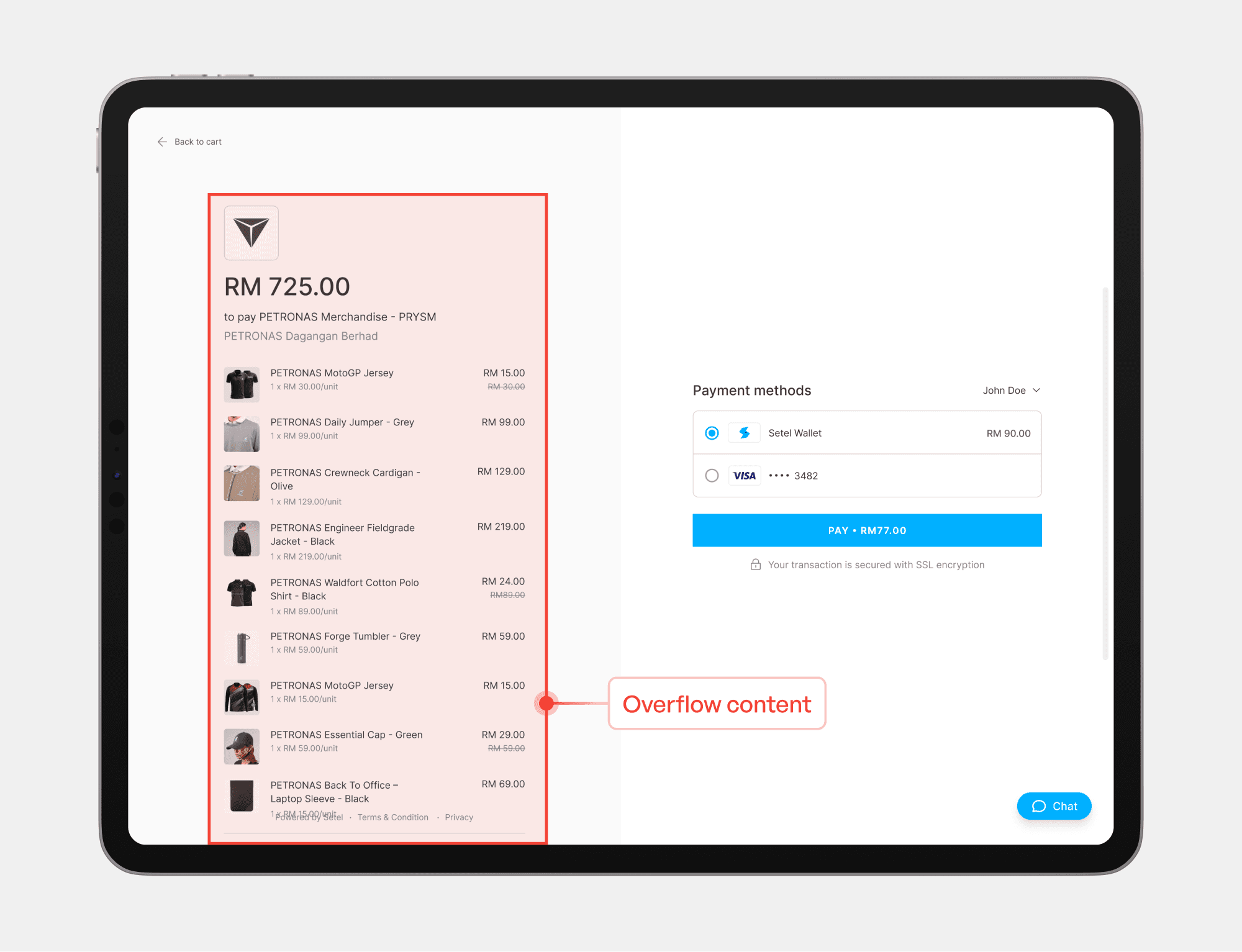 A desktop view that shows content of cart section during checkout