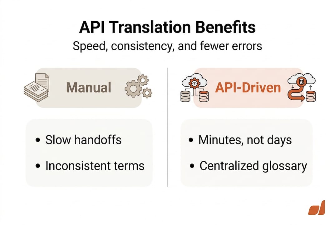 Infographic compares manual and API translation benefits