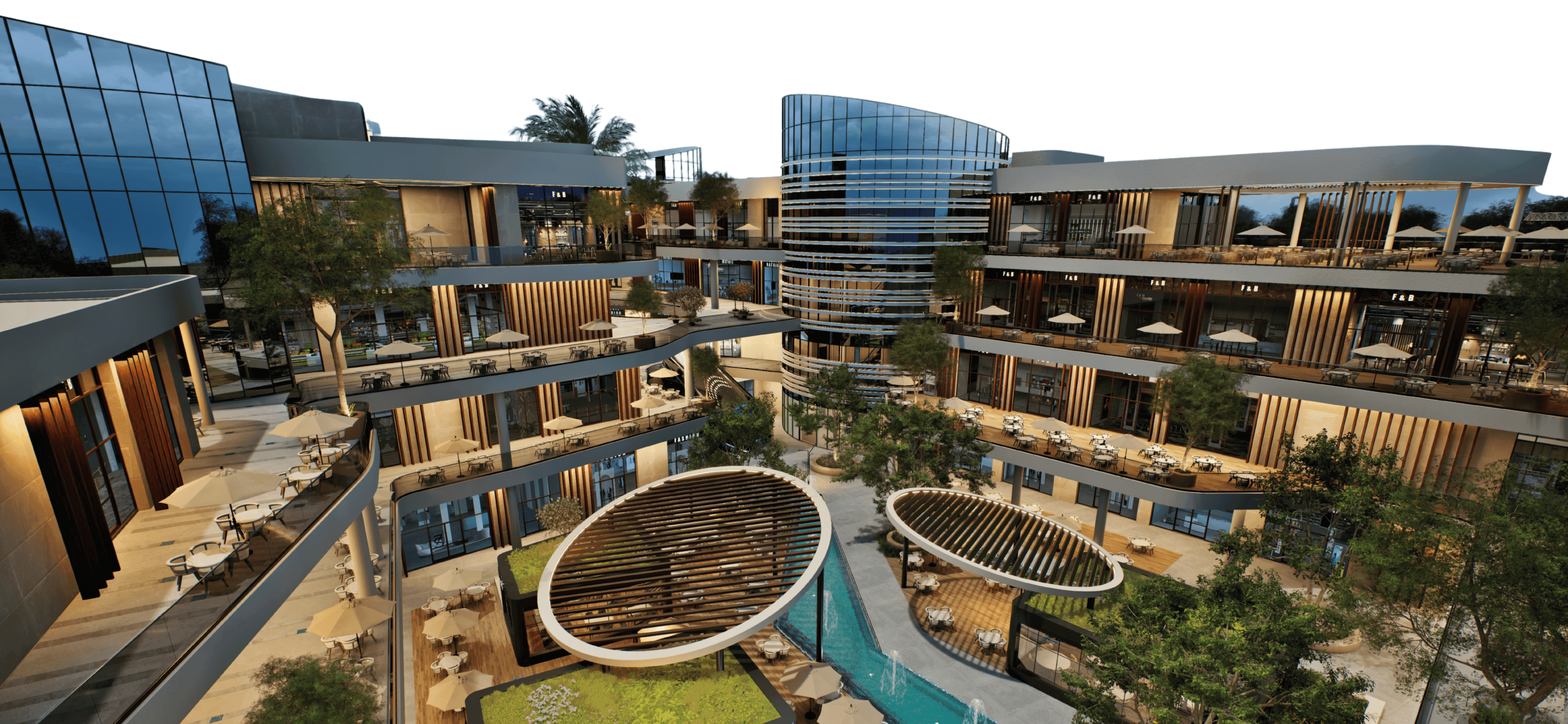 modern sculptural building with curved wooden exterior