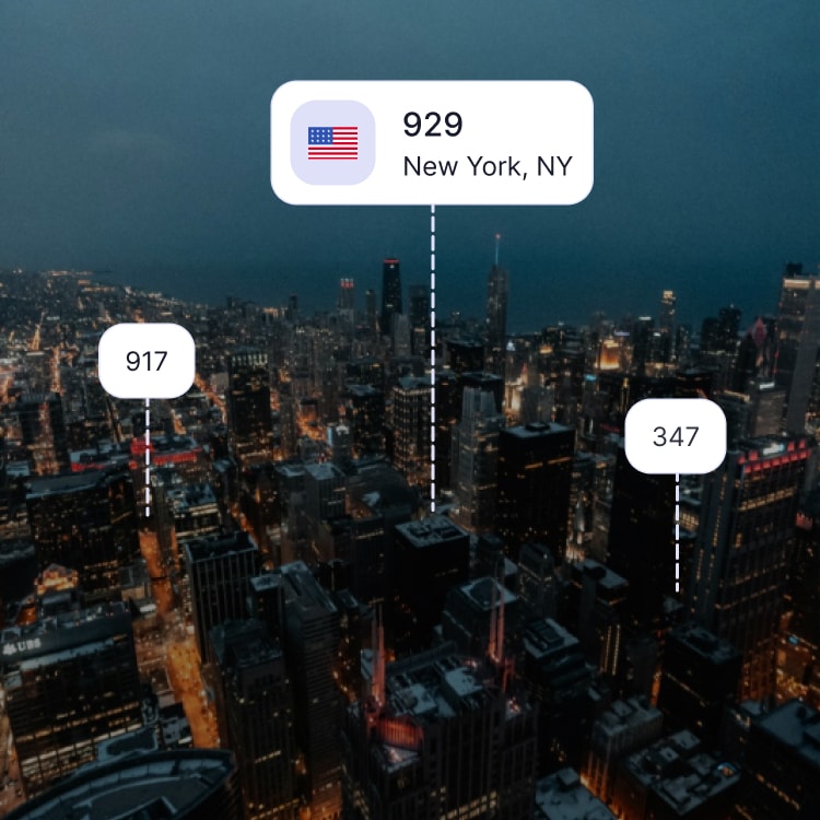 City skyline of New York showing the 929 area code and surrounding area codes