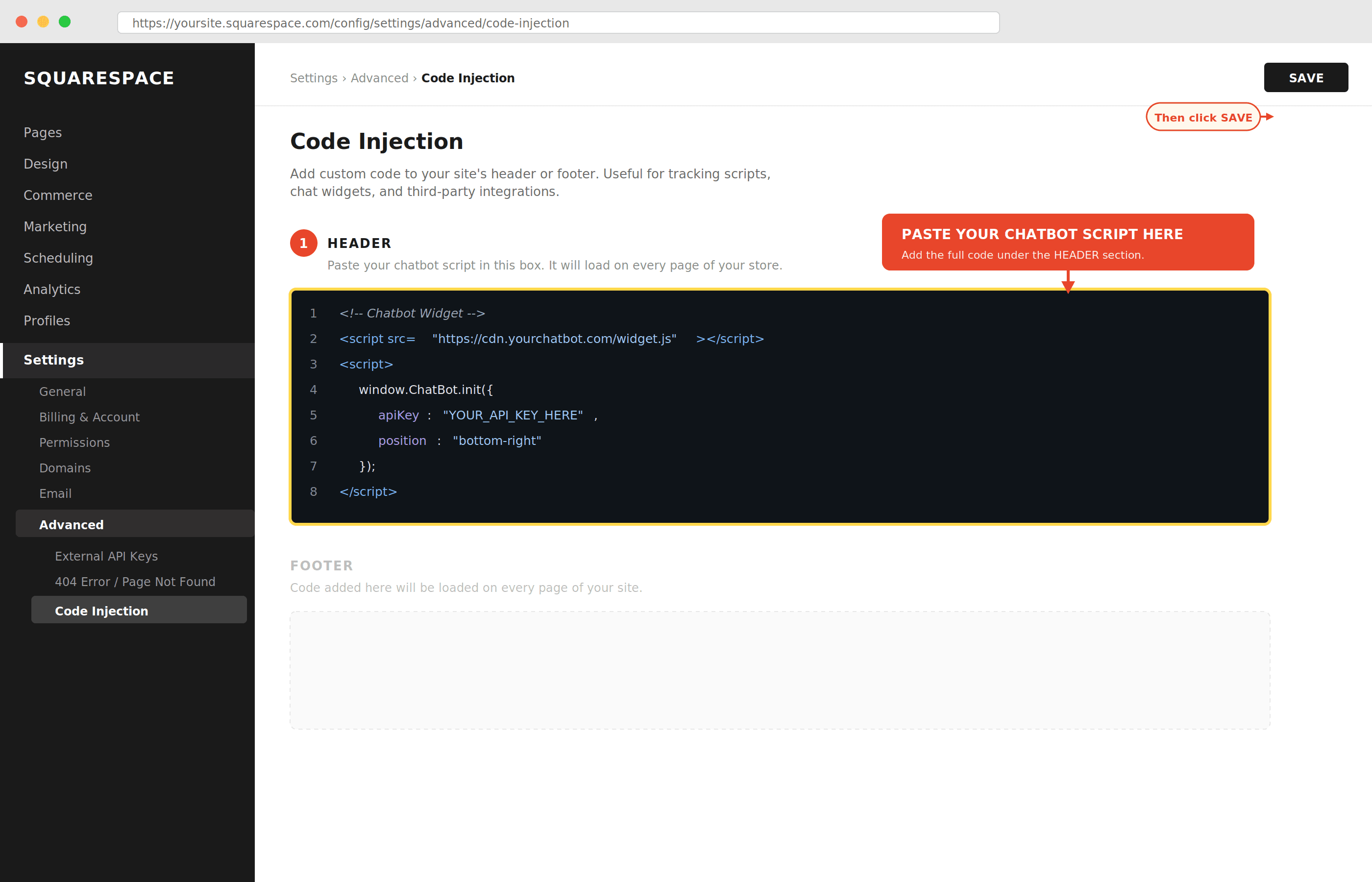Best Chatbot for Squarespace Commerce to insert Header Code