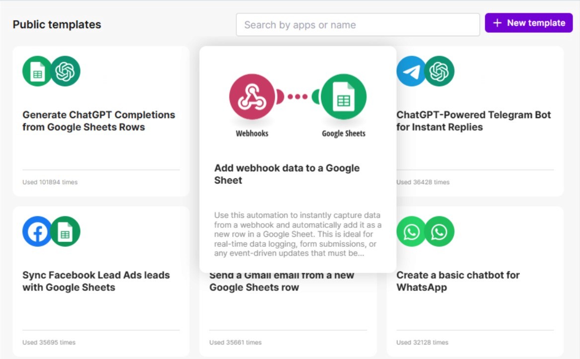 Add webhook data to a Google Sheet template