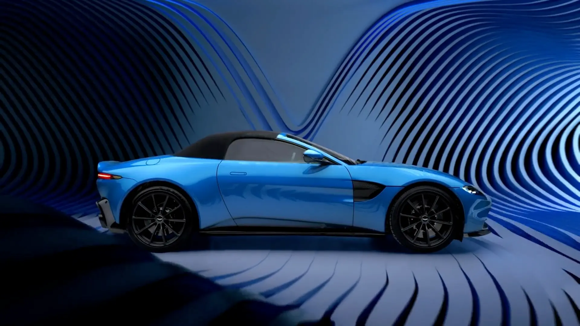 Blue Aston Martin Vantage in a sculpted CGI environment, Mainframe luxury CGI
