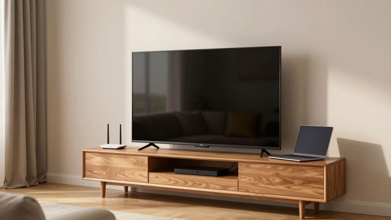 Modern living room television beside wireless router