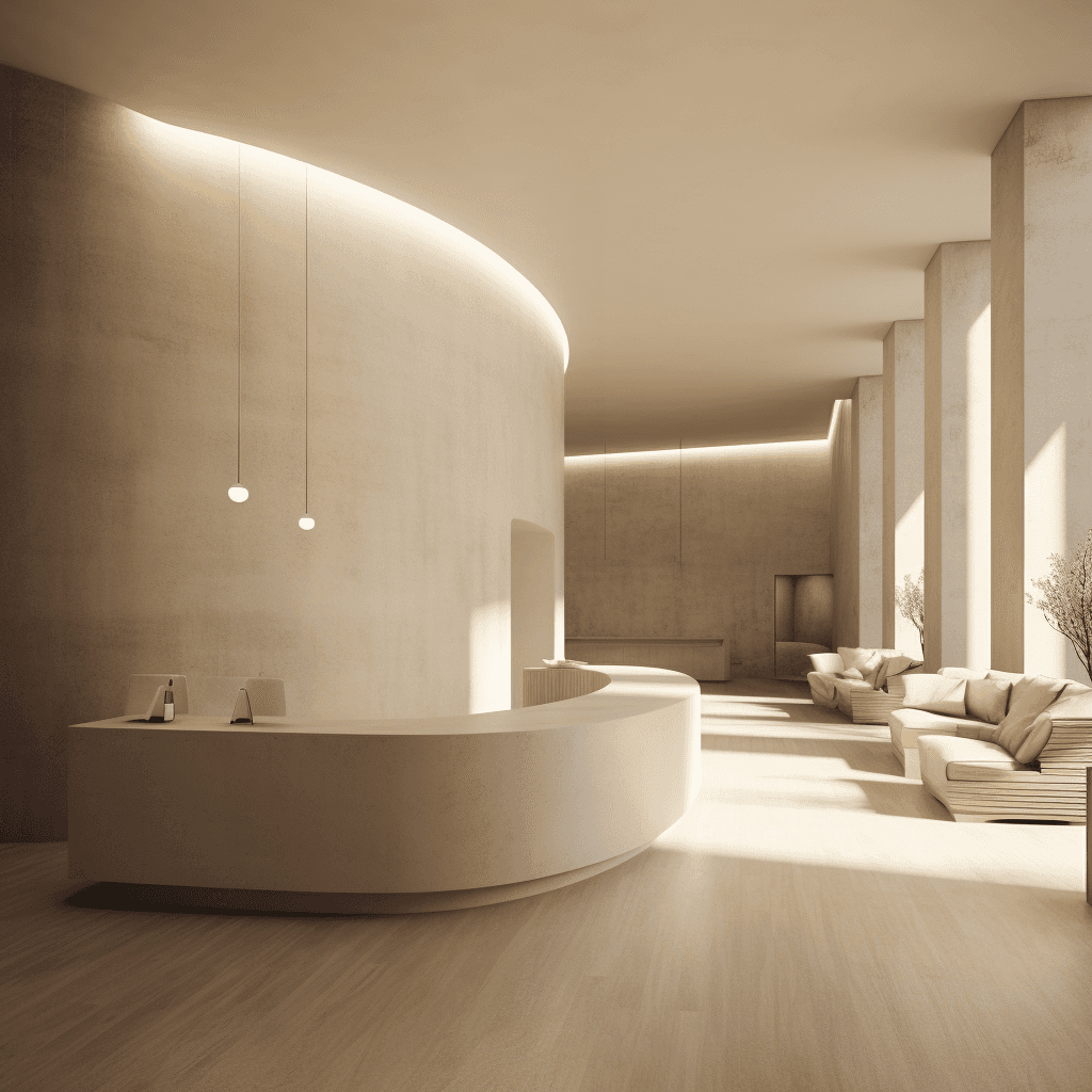 urved plaster reception area with soft cove lighting