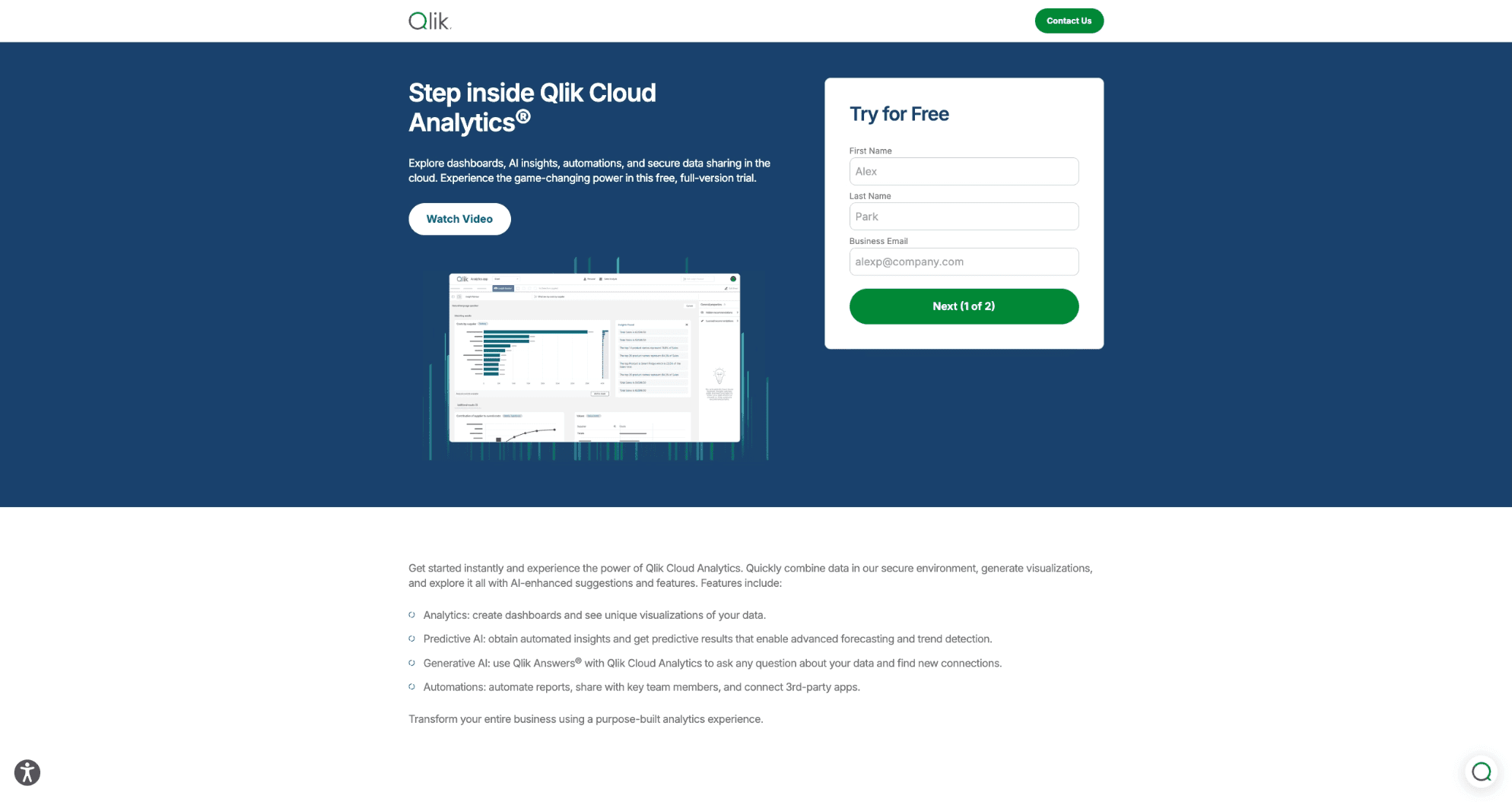 Qlik Sense analytics dashboard demonstrating associative data exploration and interactive business intelligence visualizations.