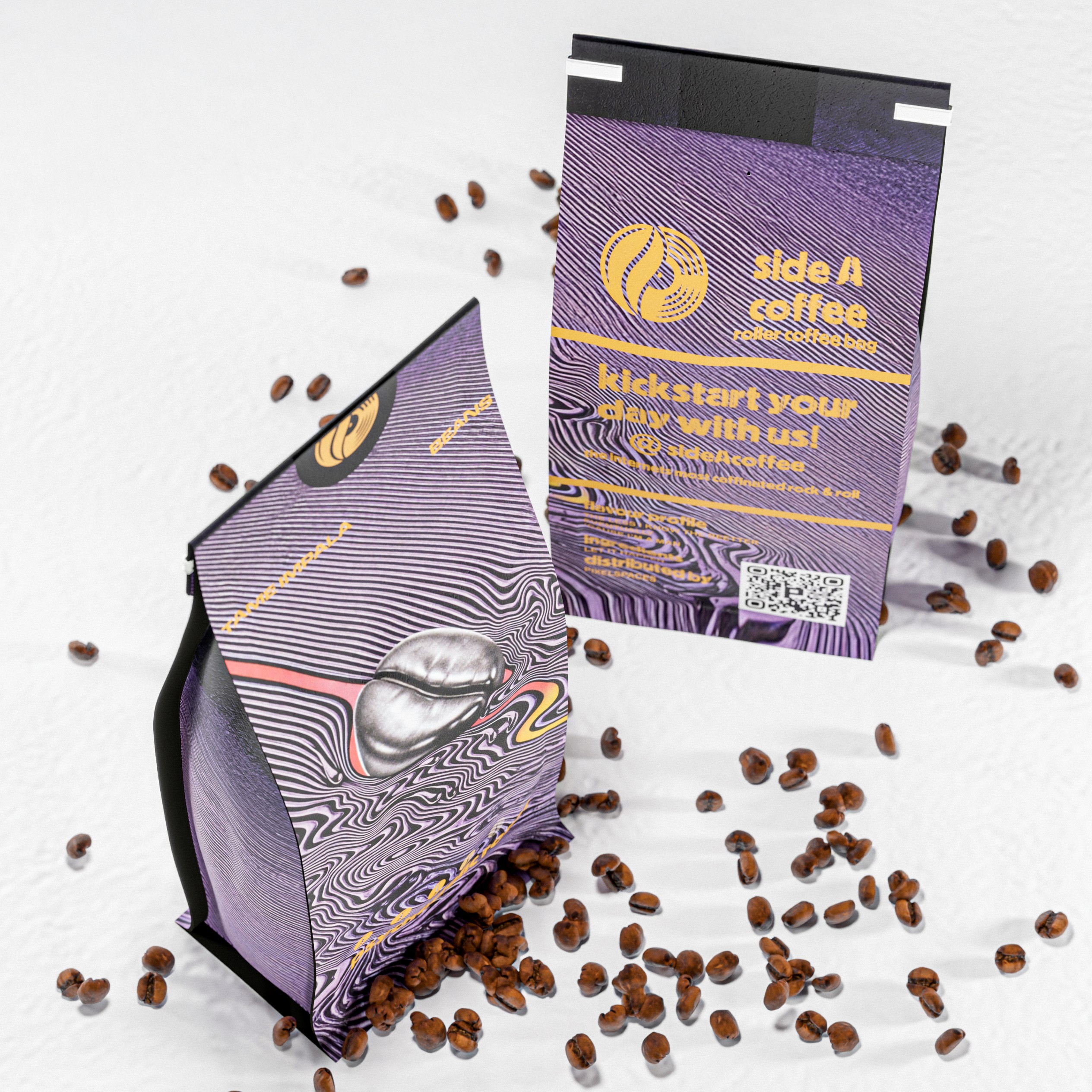 Photorealistic architectural and product visualisation created by pixelspaces UK for sideAcoffee and  tame impala currents kevin parker , coffee packaging
