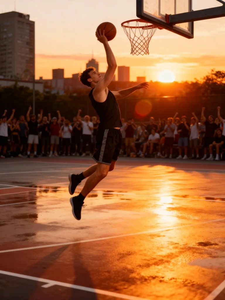 veo 3.1 man dunking basketball in cinematic slow motion.