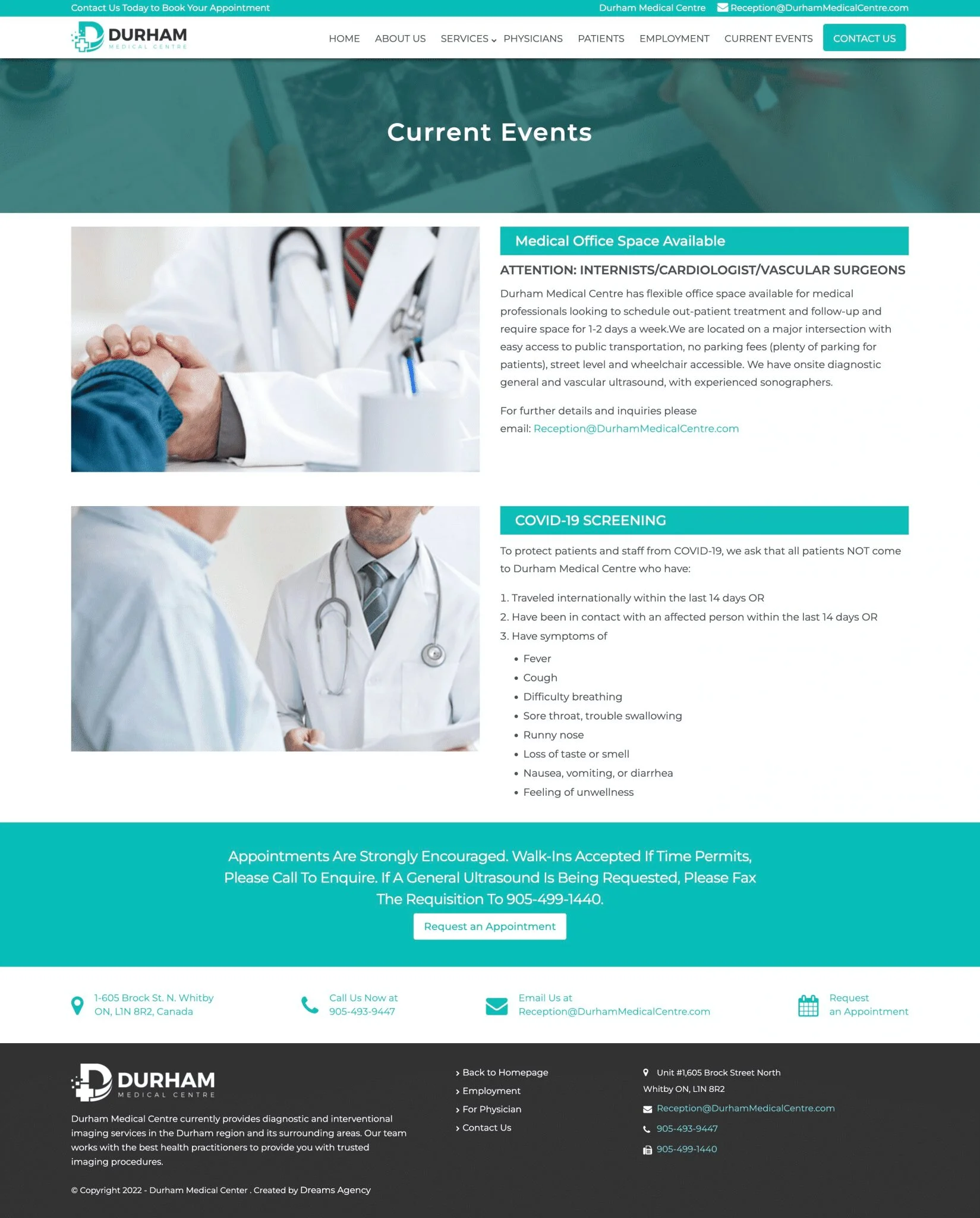Current Events Page For Durham Medical Centre website developed & designed by Dreams Agency Mississauga, Ontario