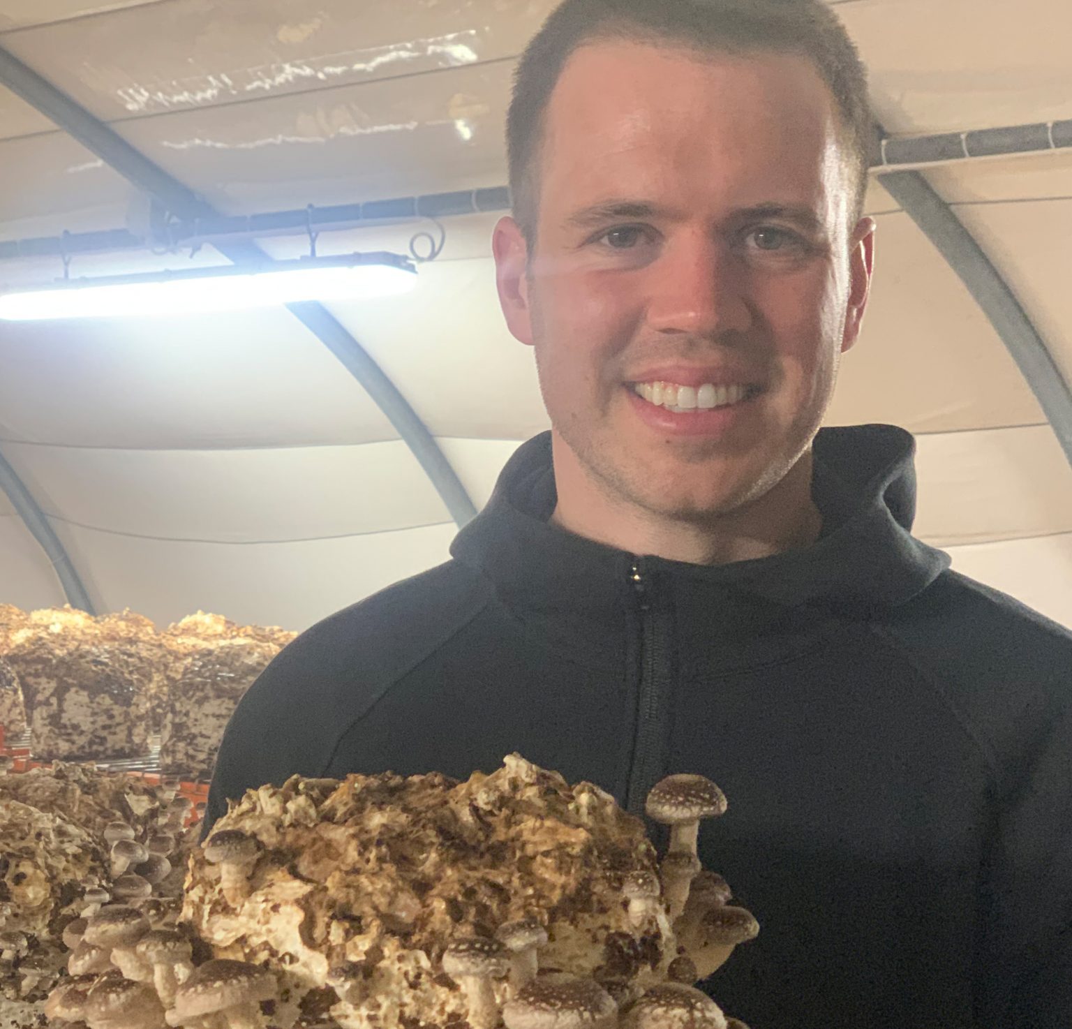 Mark Cashen watching The best mushrooms getting grown at Ard Mhacha Mushrooms Farm for being supplied to As One Restaurant Dublin