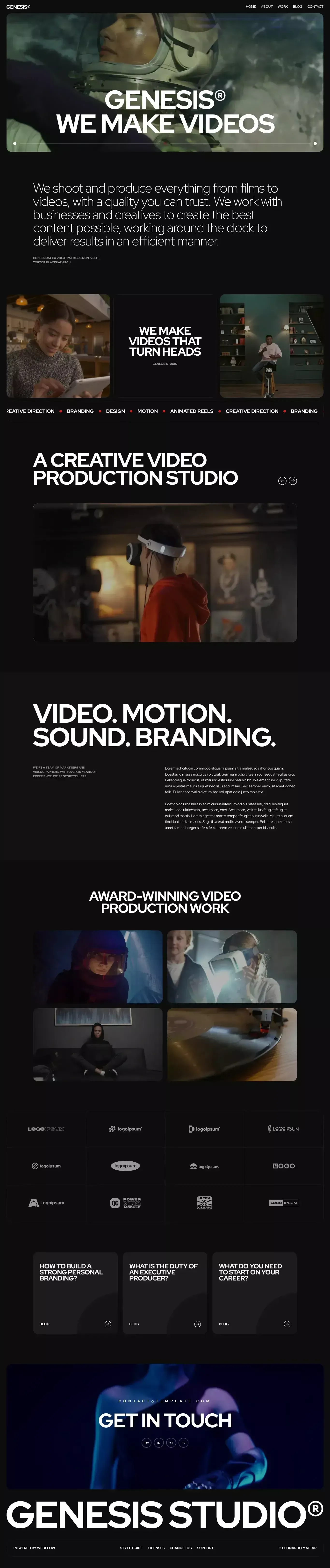 Genesis - Webflow HTML website template portfolio page screenshot showcasing Design and Tech design