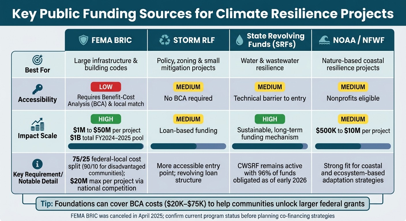 Climate Resilience Funding Sources Compared: FEMA BRIC, STORM RLF, SRFs & NOAA/NFWF