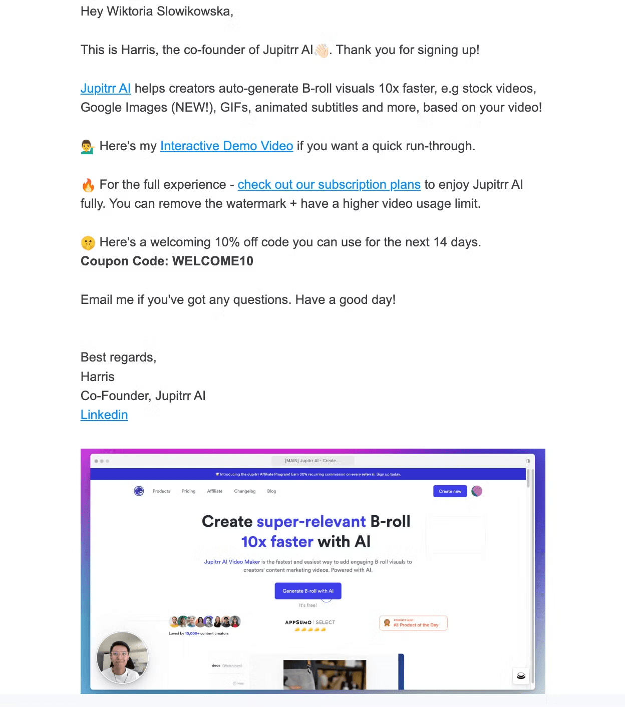 Jupittr onboarding email