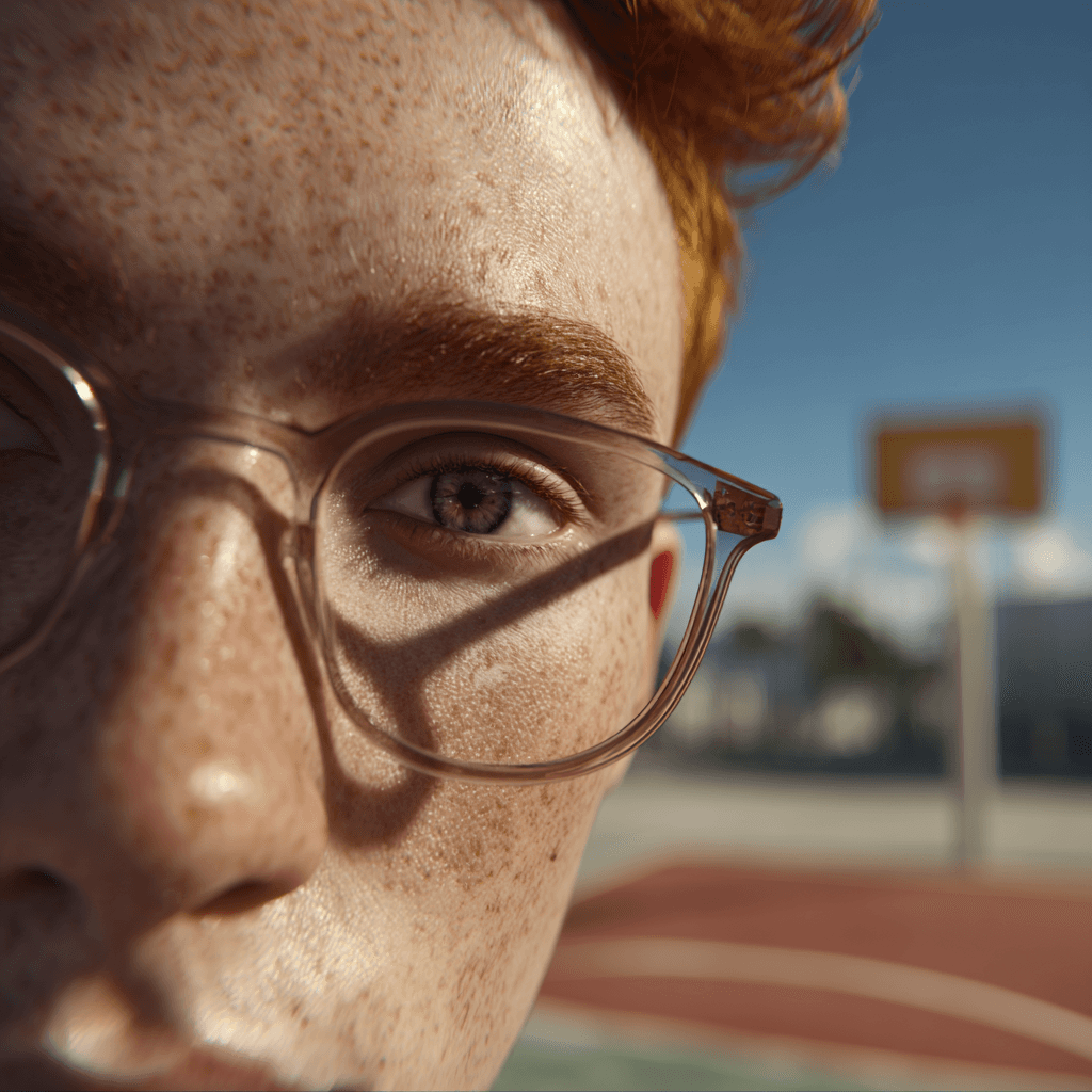 Man with glasses on tennis playground portrait