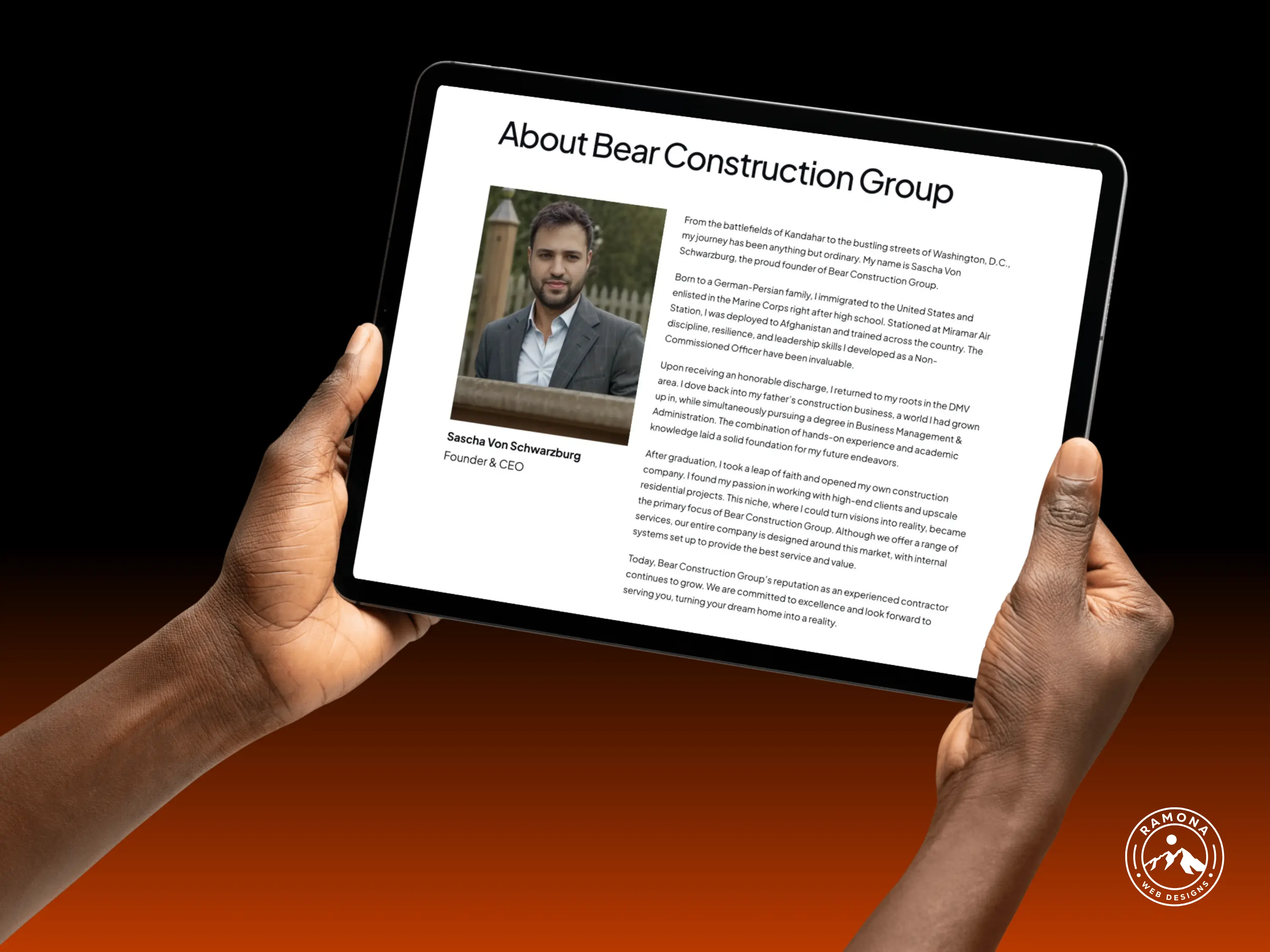 Responsive tablet website of Bear Construction Group