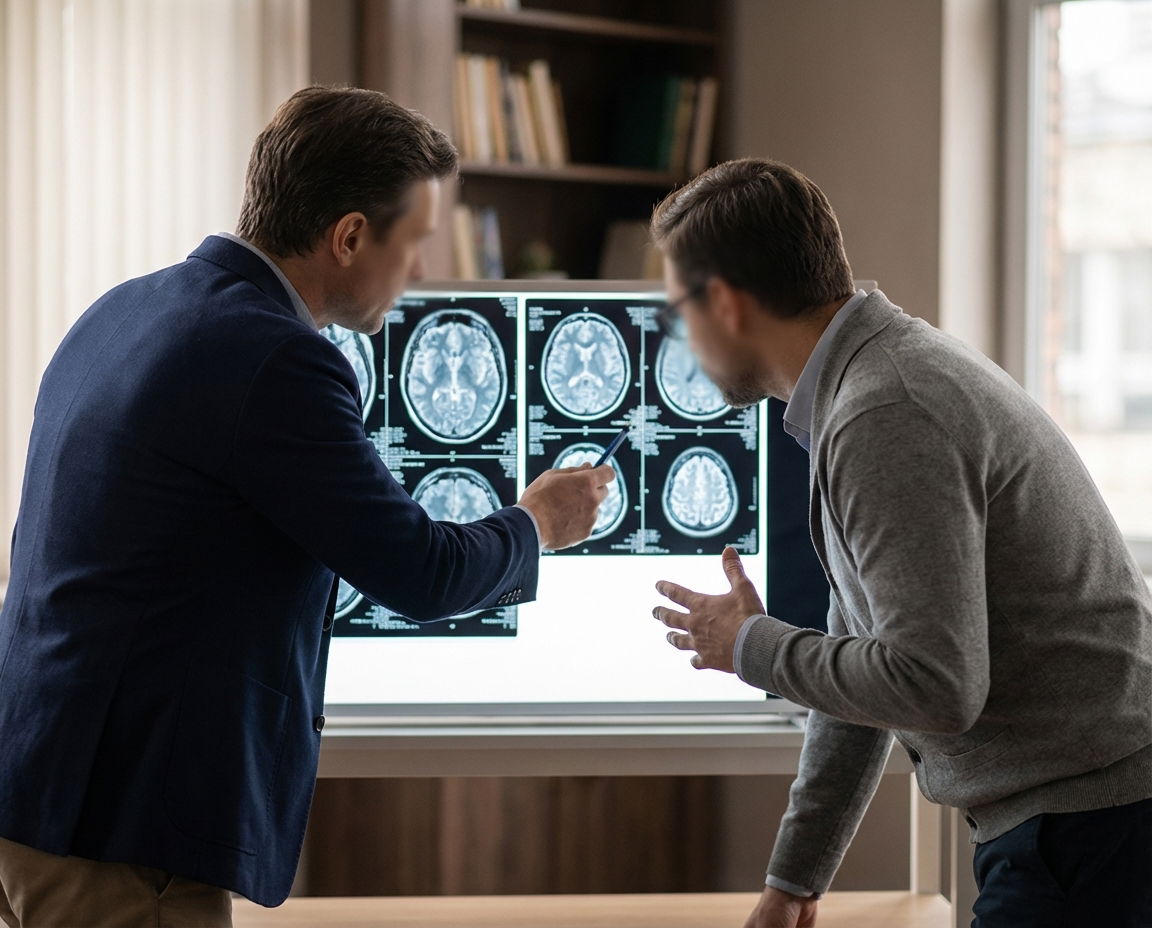 Two generic adults in a conceptual scientific discussion about anger and stress management.