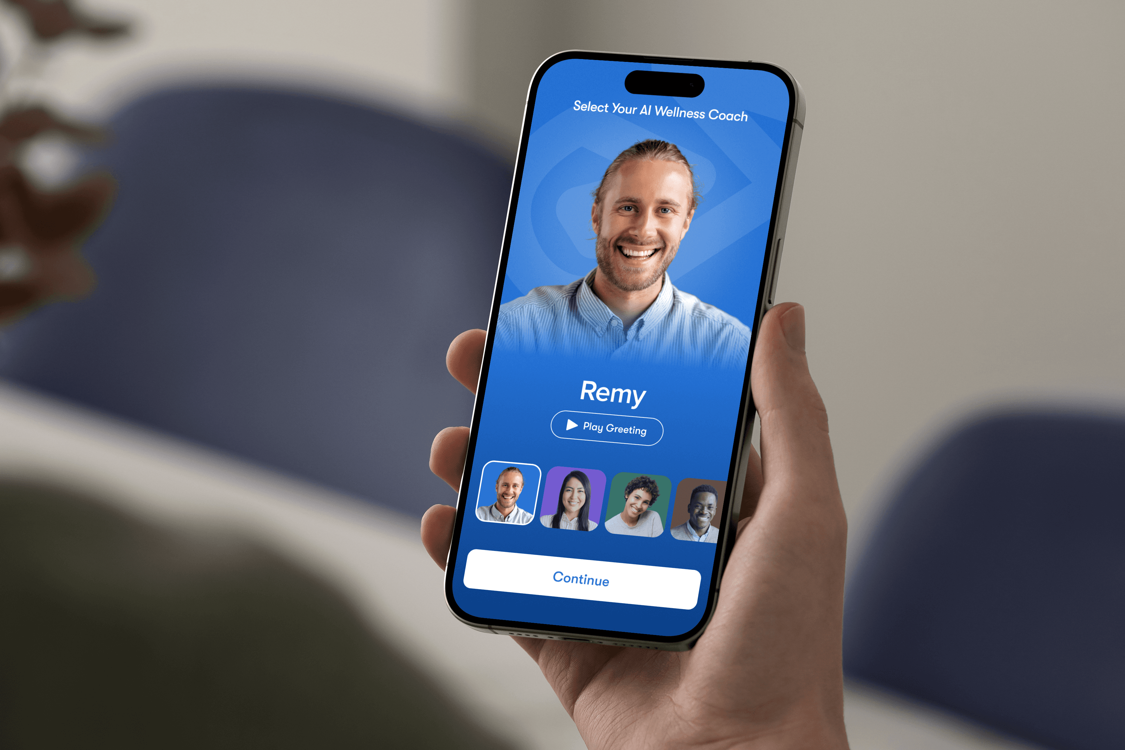 An image of a phone mockup of the Impact Suite app showing the AI coaching part of the app.