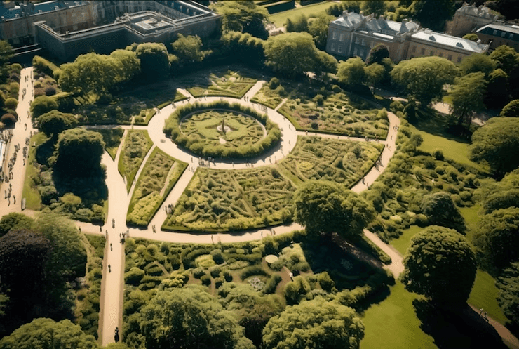 Stone retaining walls and landscaped gardens in Fraser Valley, Abbotsford BC, with mountain views.