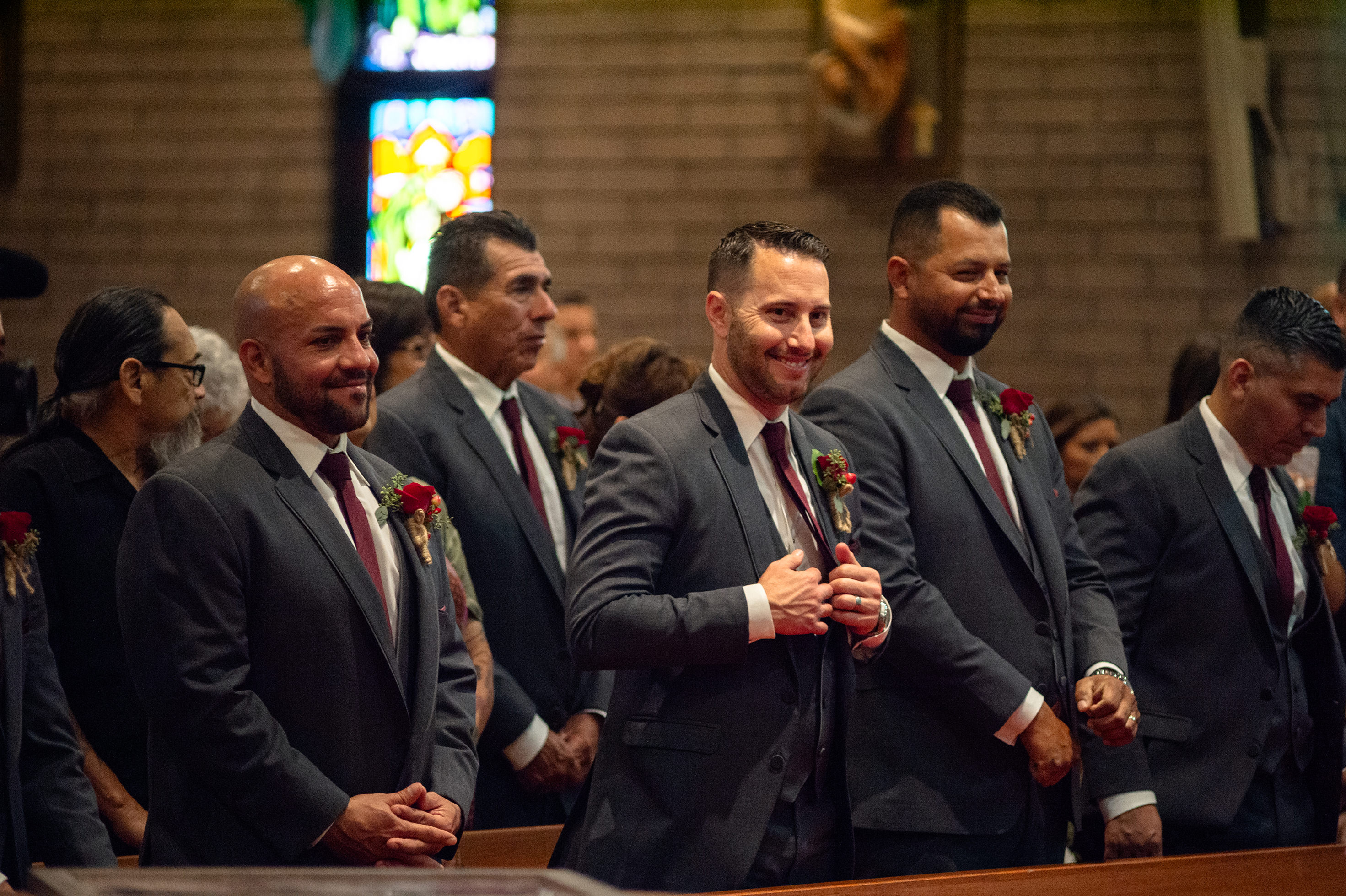 Flat lay wedding details with bouquet, rings, and sparkling bridal heels