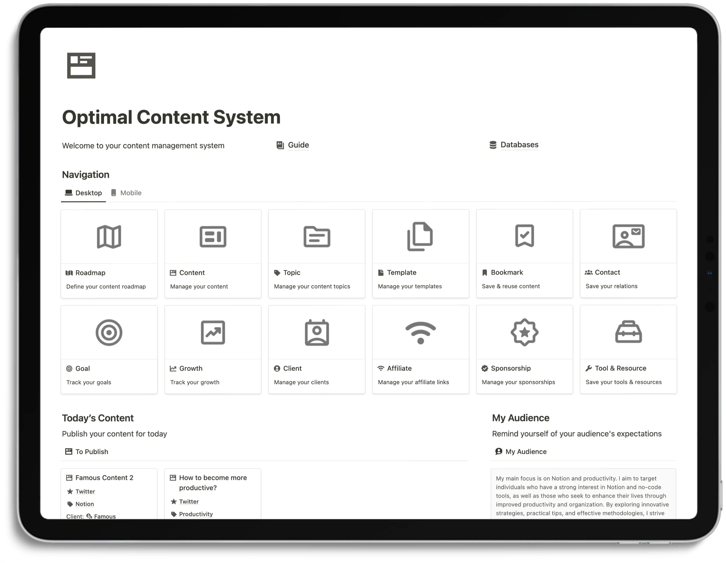 Notion Optimal Content System - Cover