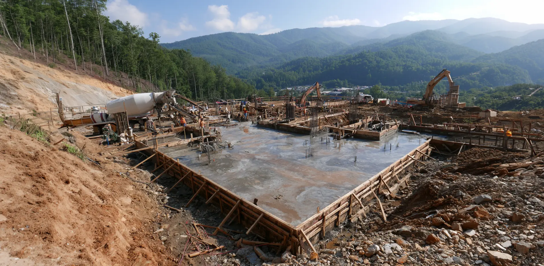 foundation being poured for a massive project 