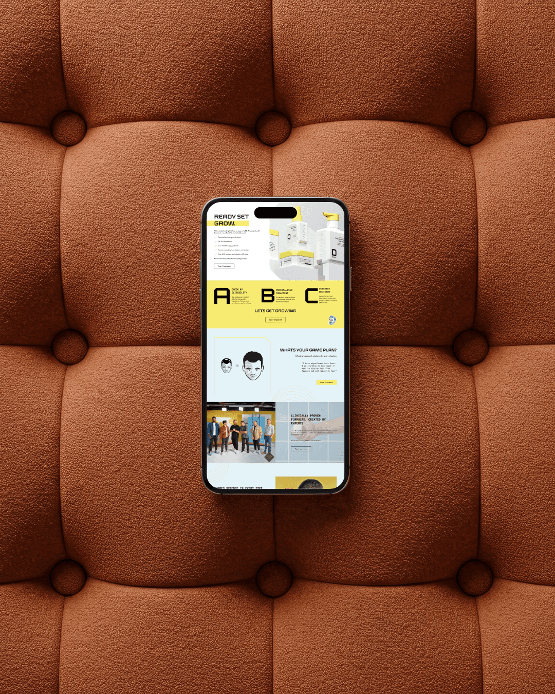Dense’s bold and science-led design system reflects confidence, credibility, and clinically backed hair solutions.