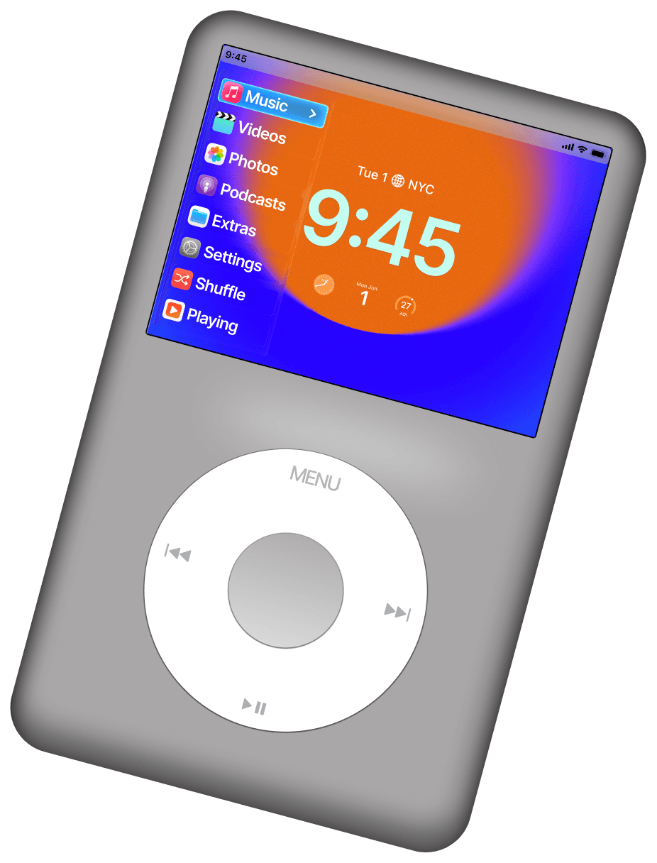 iPod Revive project card showing a device concept render of the reimagined music player with click wheel and modern display