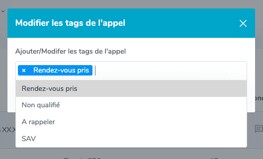Affectation d'un tag à un appel