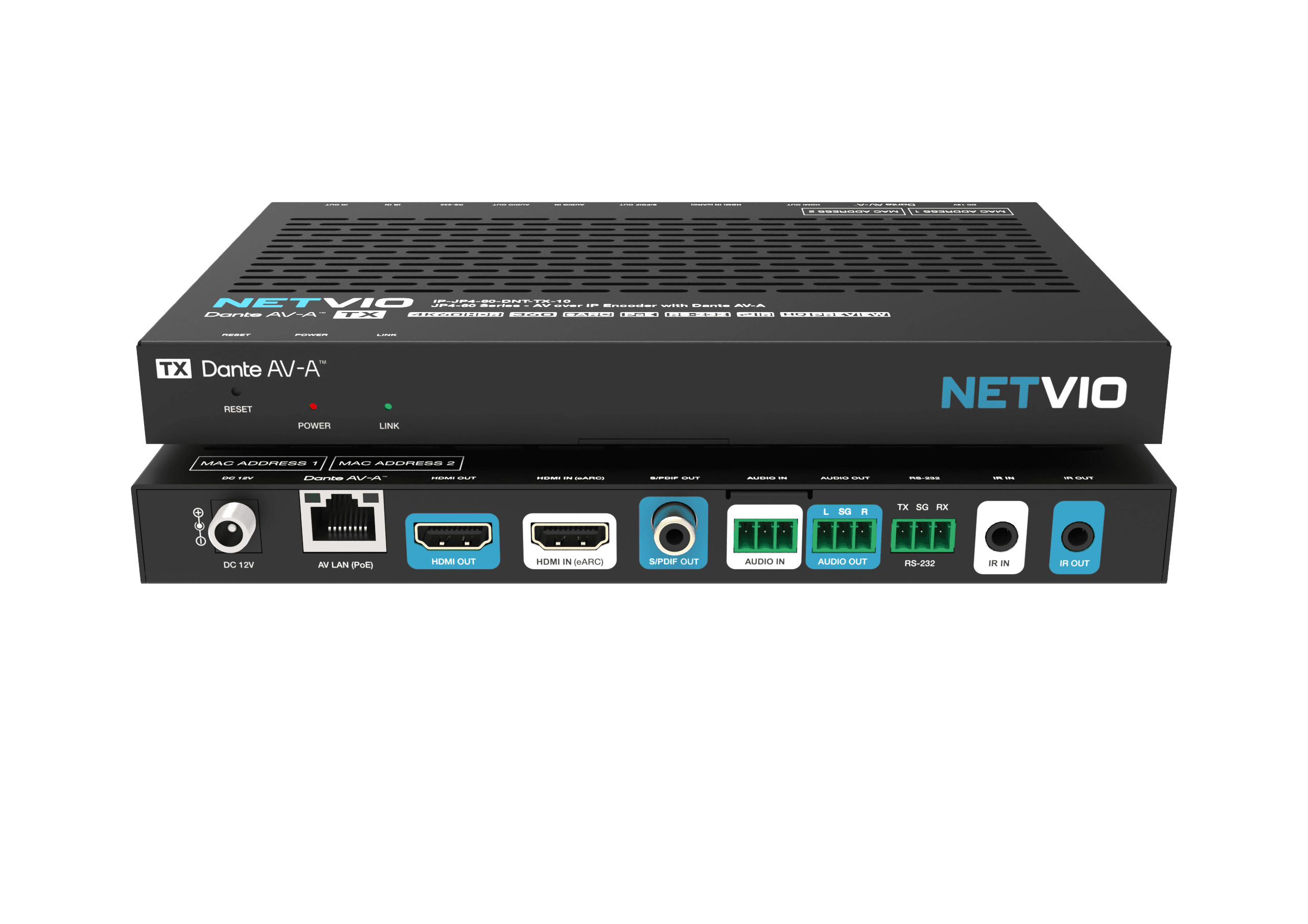 NETVIO TX Dante AV-A encoder with ports.
