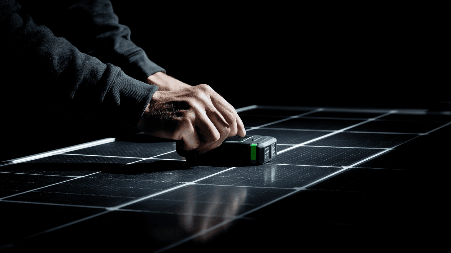 Mitarbeiter von DER SOLARWART führt eine professionelle Wartung an einer Photovoltaikanlage durch, um Sicherheit und Effizienz zu gewährleisten.