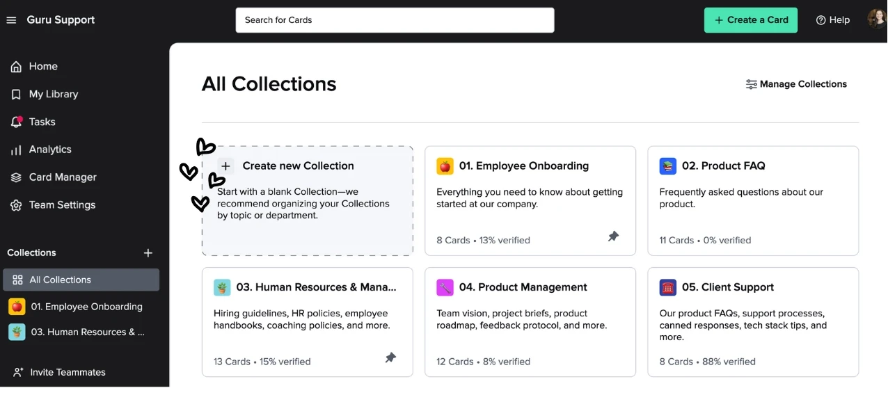 A screenshot of the "All Collections" page in the Guru app