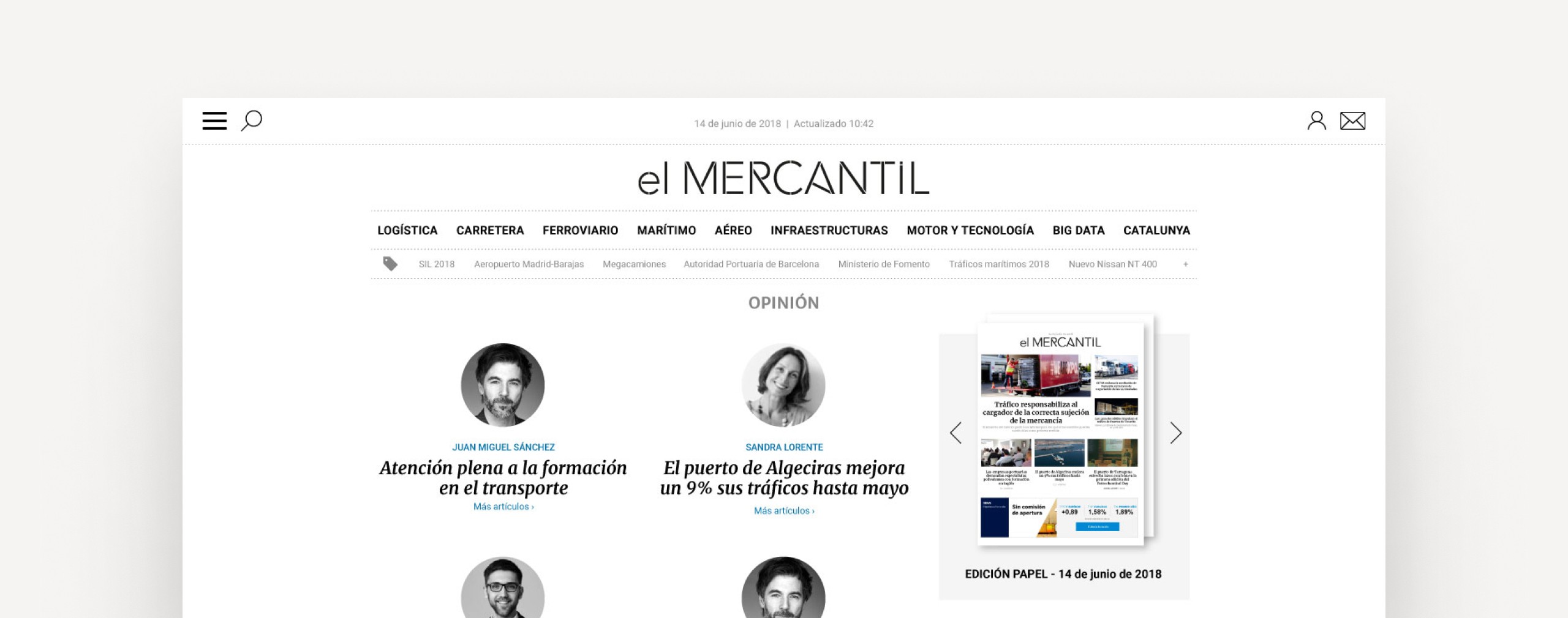 Captura de pantalla de la sección "opinión"