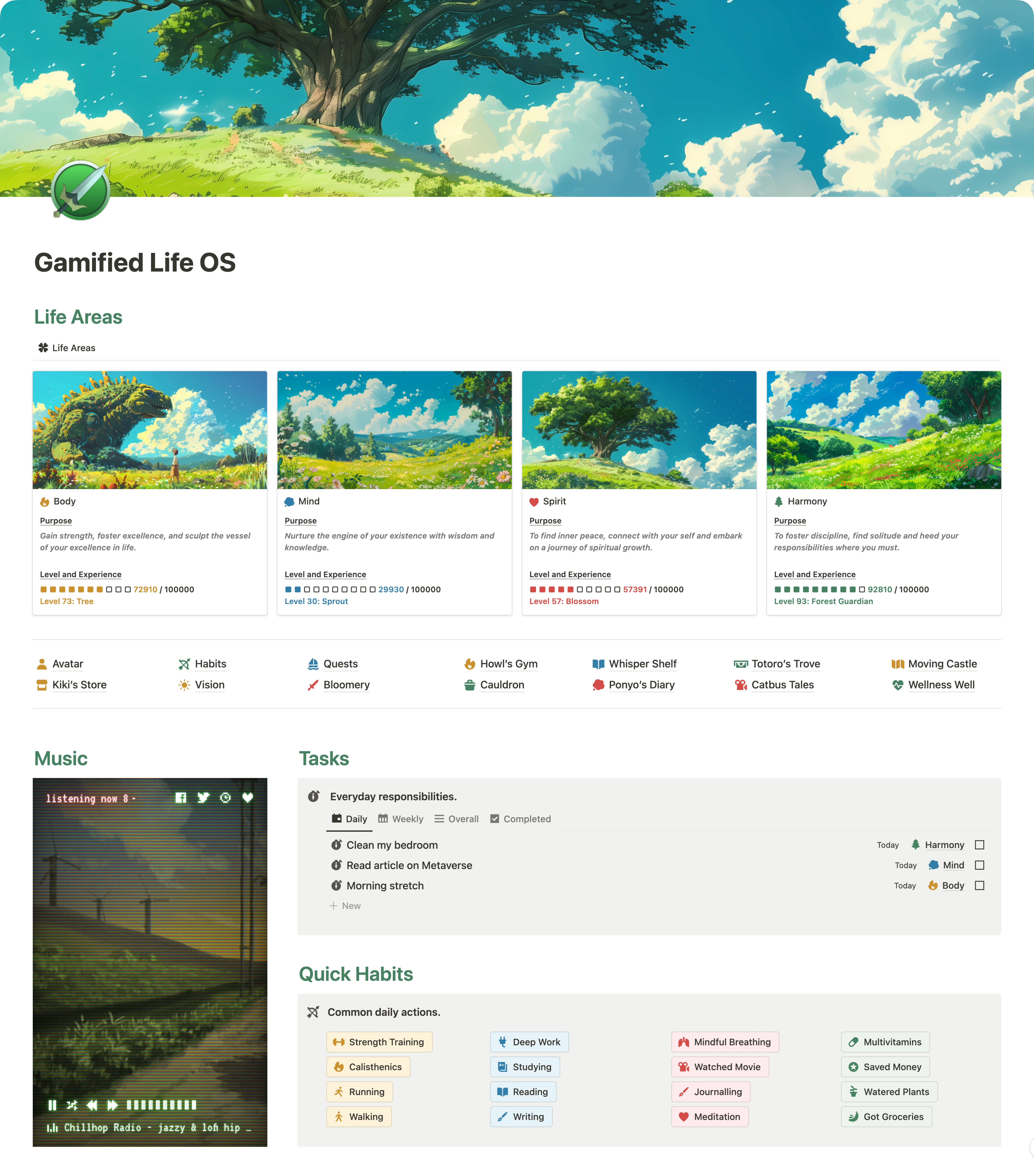 Gamified Life OS Studio Ghibli Theme