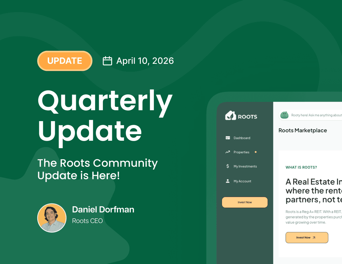 In Q1 2026, Roots welcomed over 3,500 new investors, raised over $12M, and added 87 properties to the fund.