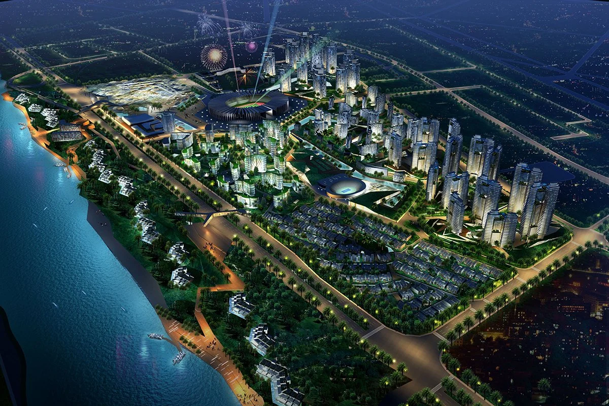 Development view of Arzanah a master development in United Arab Emirates, supported by financial modelling