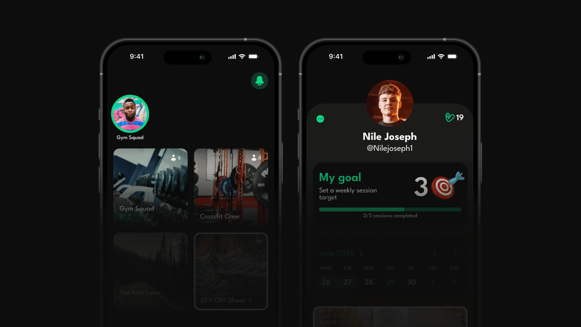 two mobile screens of neo fit app