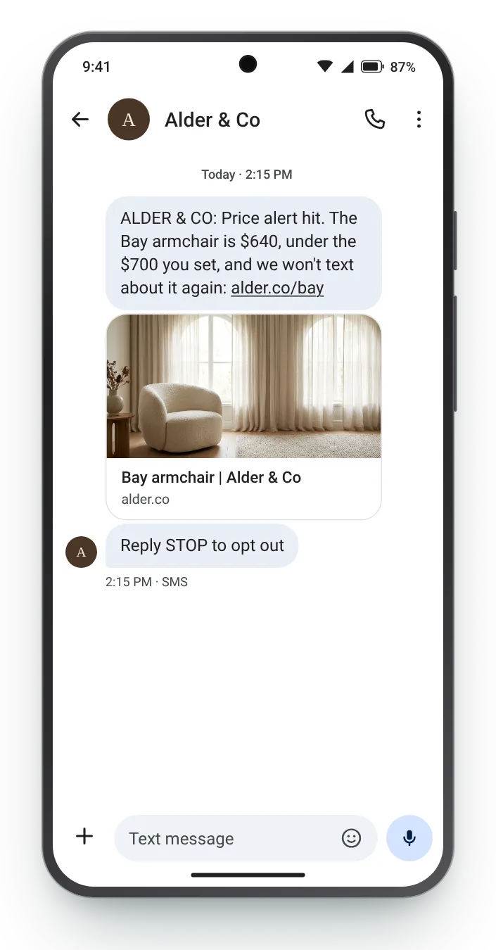 Under the price they set price drop text on an Android phone